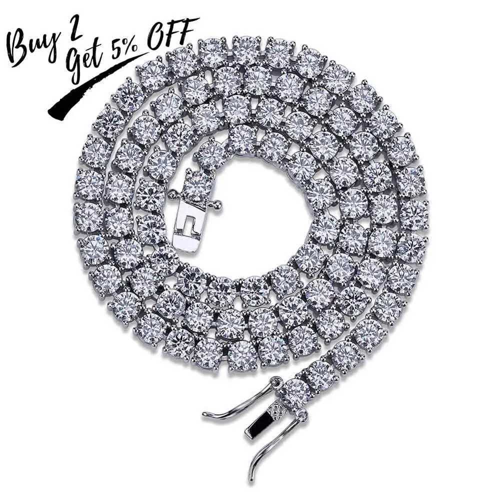 TOPGRILLZ 3mm-10mm Iced Out Bling AAA Zircon 1 Row Tennis Chain Necklace Men Hip Hop Jewelry Gold Silver Color Charms W250618