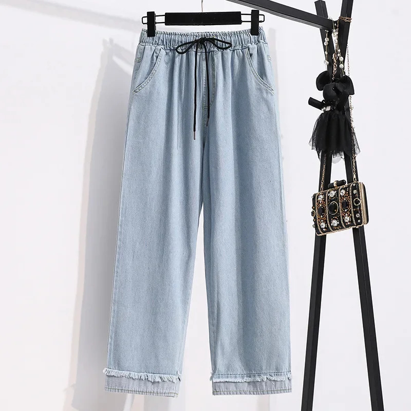 Plus Size Casual Loose Wide Leg Jeans Womens High Waist Straight Leg Pants Cuffed Loose Trousers Denim Jeans Student Fashion 250609