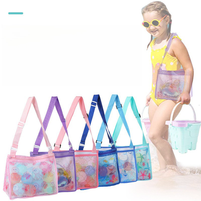 New Children's Printed Mesh Crossbody Shell Collection Beach Storage Bag
