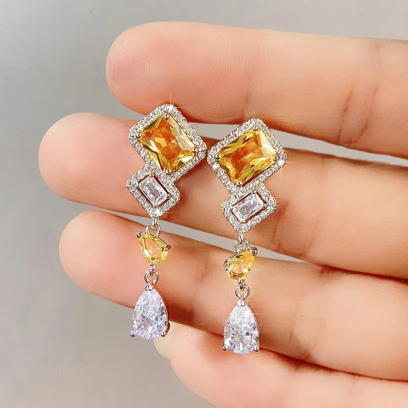 Huitan Elegant Yellow CZ Dangle Earrings for Women Fashion n Engagement Wedding Ear Accessories Good Quality Jewelry 250617
