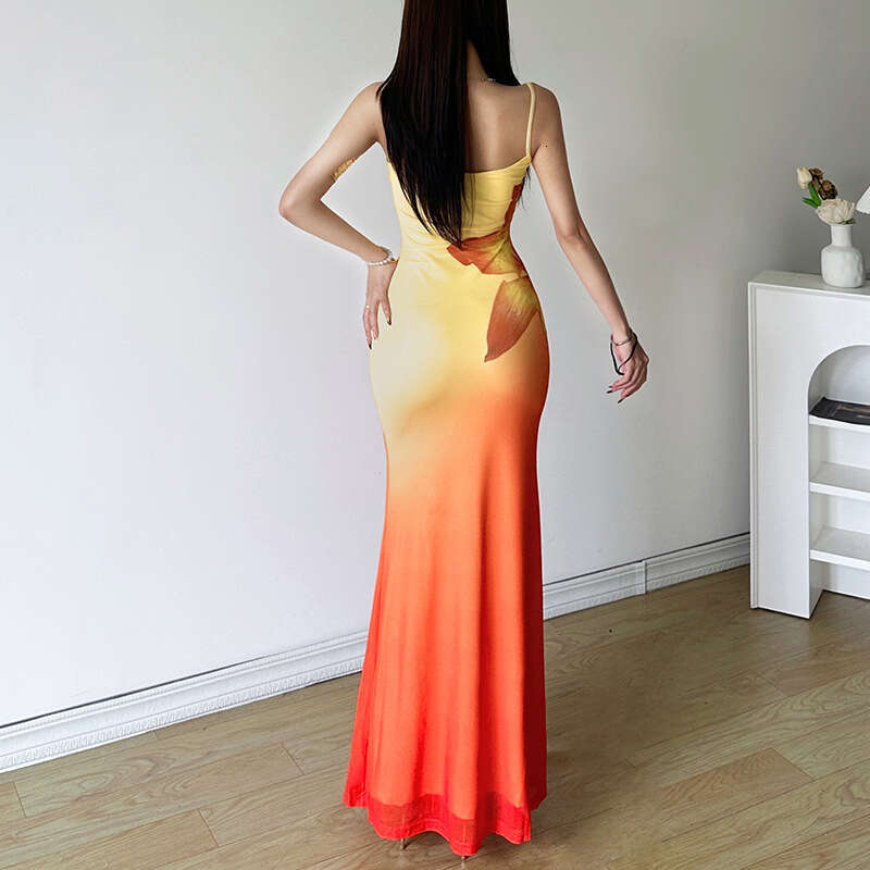 Summer New Women's Street Fashion Sexy Strap Long Dress B5