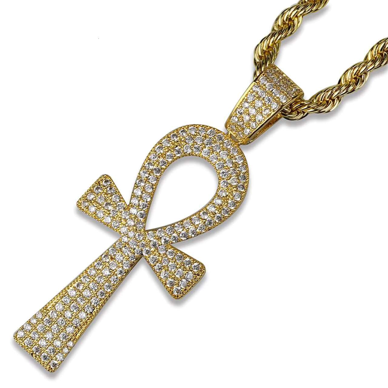 New Trend 14k Gold 925 Silver Hip Hop Style African Egyptian Ankh Cross Moissanite Pendant Chain Necklace Inspired African