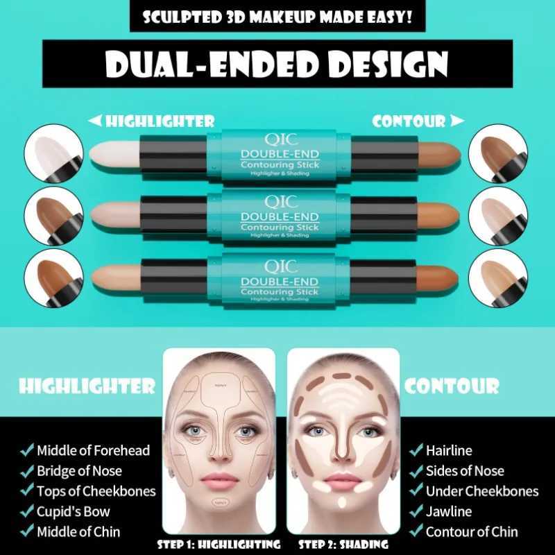 2 IN 1 Contouring Stick Makeup Highlight Brighten Pen Nose Shadow Pencil Brighten Shading Sticks Matte Concealer Highlighters XJ250618