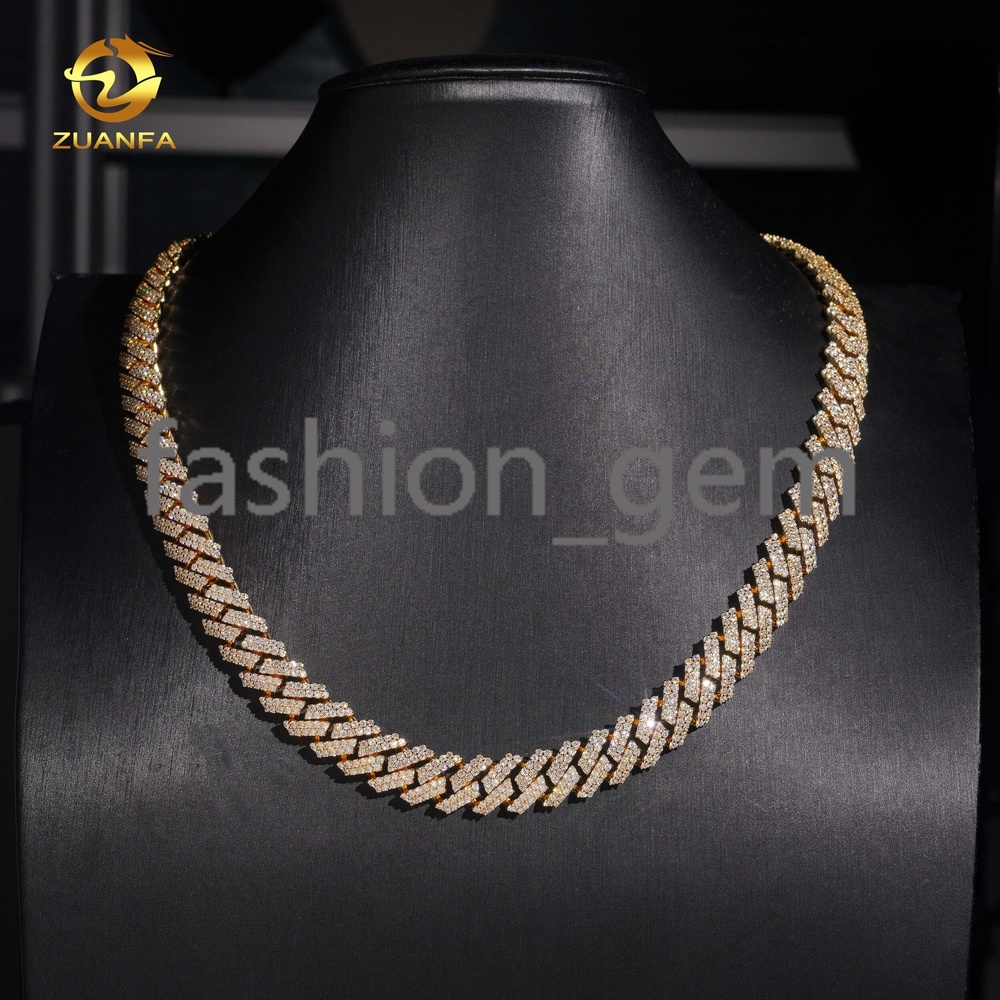 12mm Gold Plated Bracelet Moissanite Hip Hop Jewelry Necklace 925 Silver VVS Moissanite Iced Out Diamond Cuban Link Chain