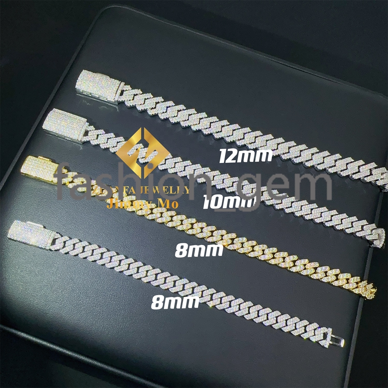 Factory Price 6mm 8mm 10mm 12mm Width 925 Solid Silver Iced Out Hip Hop Jewelry Moissanite Cuban Link Chain Bracelet Men
