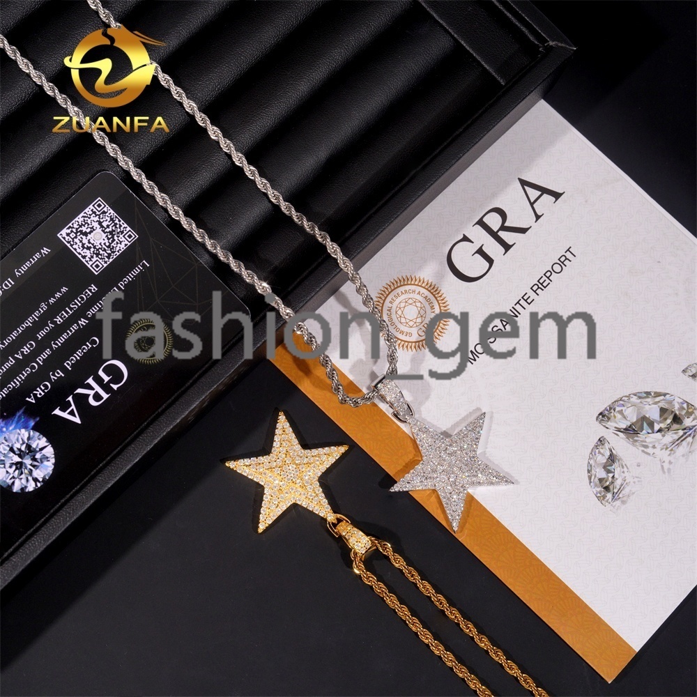 Fine Jewelry Double Pentagram Design Custom Iced Out Hip Hop Moissanite Pendant 925 Silver VVS Moissanite Diamond Charm Pendant