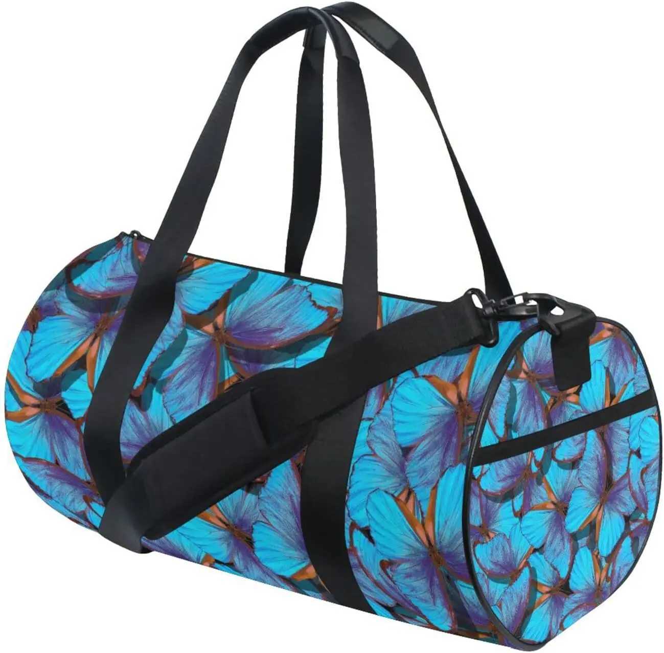 Round Duffel Sports Bag Blue Butterfly Lightweight with Inner Pocket Gym Bag for Men Women Duffle Bag for Travel Sports W250618