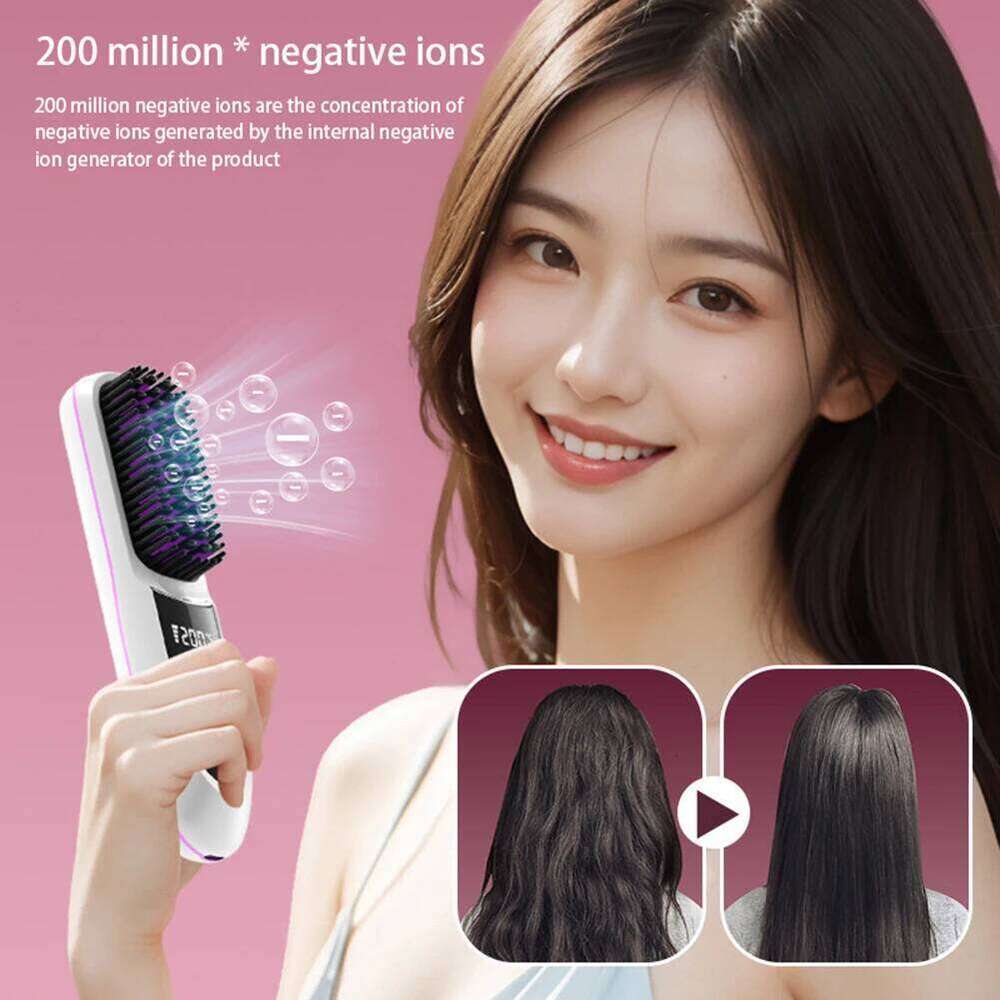 Cordless Ceramic Heated Hot Brush Rechargeable Travel Straightener Portable Straightening Comb for Smooth Frizz-Free Hair