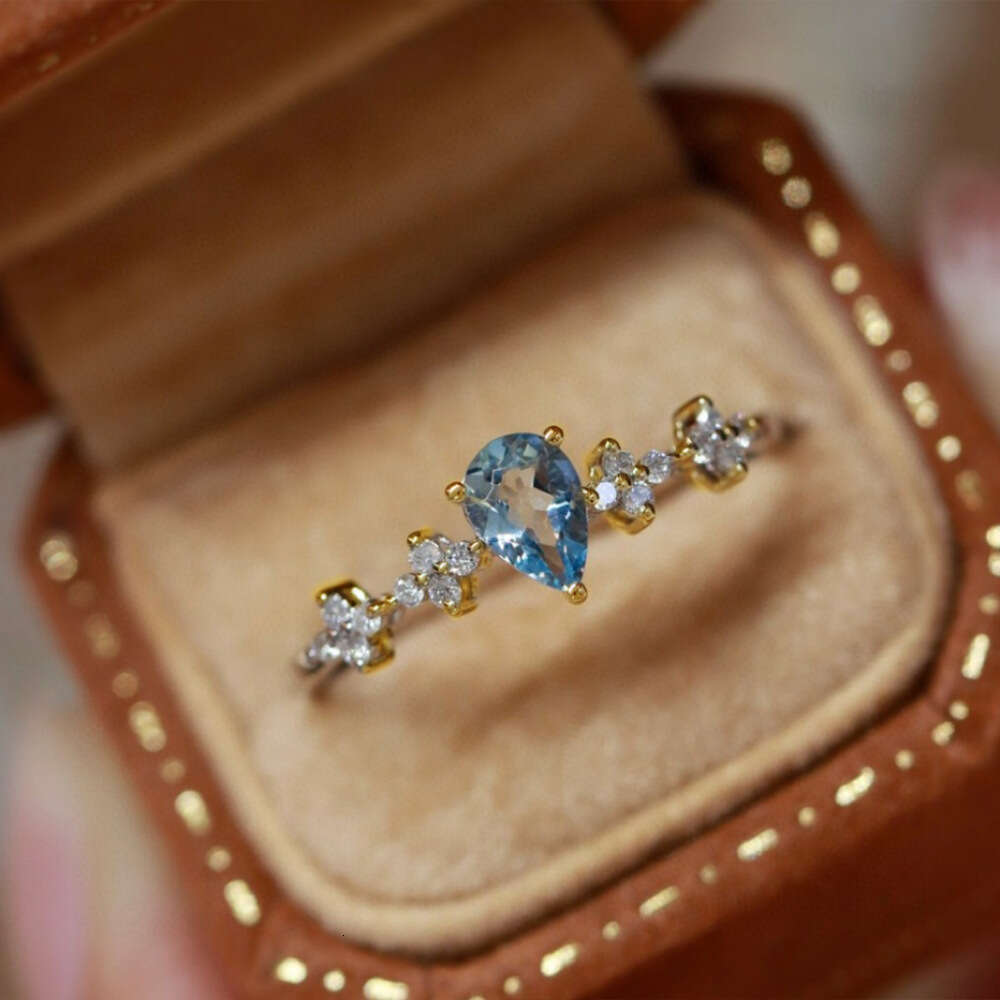 New Style Ocean Blue Zircon for Women, Ins Cold Minimalist Fashion Versatile Hand Jewelry, Open Light Luxury Index Finger Ring