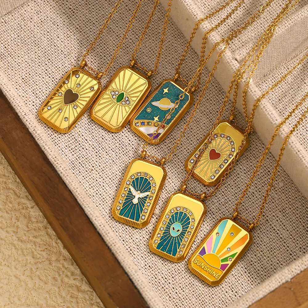 E.B.belle Multicolor Rectangle Tarot Cards Series Pendant Necklace Stainless Steel 18K Gold Plated Womens Jewelry W250618