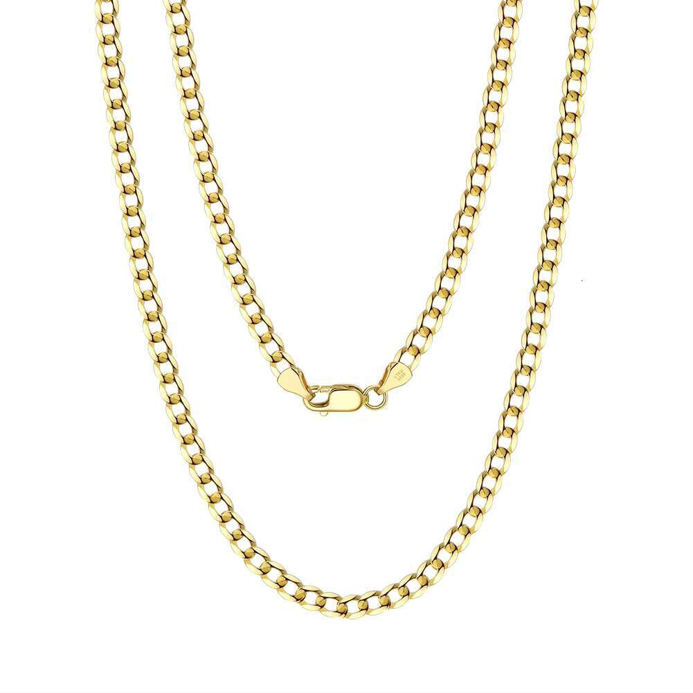 RINNTIN BSC60-3 Solid 925 Sterling Silver 18K Gold Plated Italian 3mm Diamond Cut Cuban Link Curb Chain Necklace for Women Men