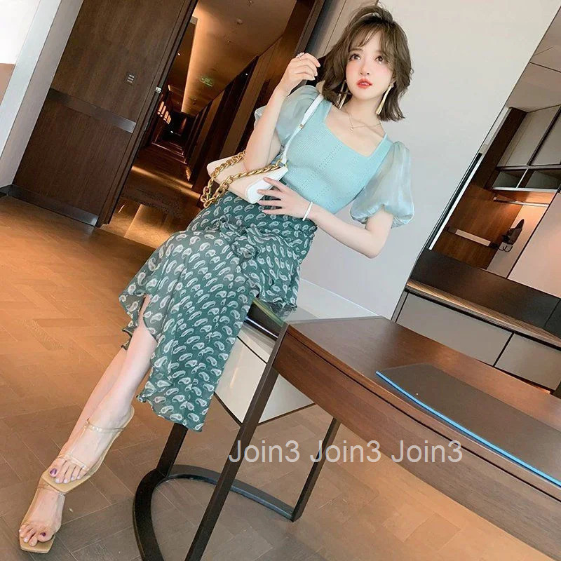 2 Pieces Sets for Women Kawaii Short Sleeve Ruffles Woman Outfit Skirt New Matching Vintage Y2k Clothes Chic and Elegant Stylish