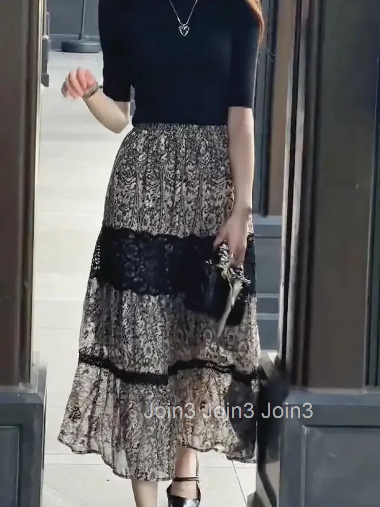 Lace Midi Chiffon Patchwork Woman Skirt Clothing Sales Vintage Modest New in Y2k Premium Korean Fashion Stylish Skirts for Women