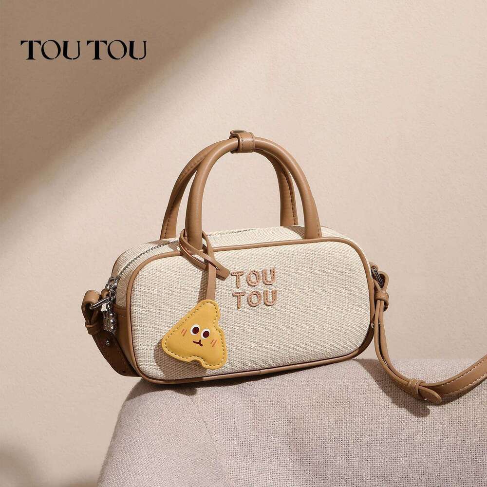 TOUTOU Women Bowling Adjustable Shoulder Strap Mini Brown Original Designer Brand Handbag Boston Bag Valentine's Day Gift