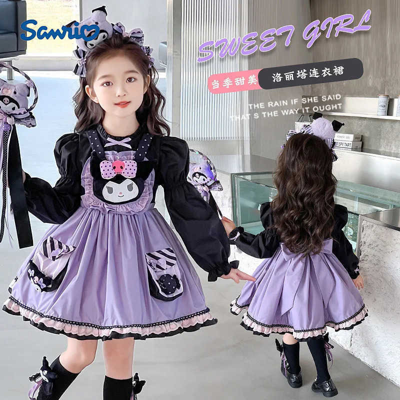 Sanrio Sanrio Girl Cosplay Kuromi Kawaii Dress Autumn Winter Long Sleeved Princess Dress Little Devil Cos Christmas Girl Holiday Gift XJ250618