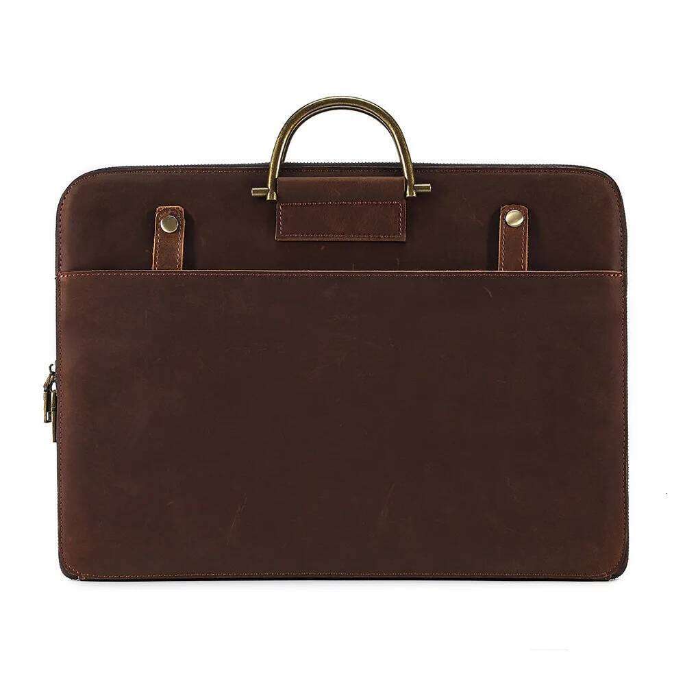 Crazy Horse Leather Briefcase Men's 17-inch Laptop Bag