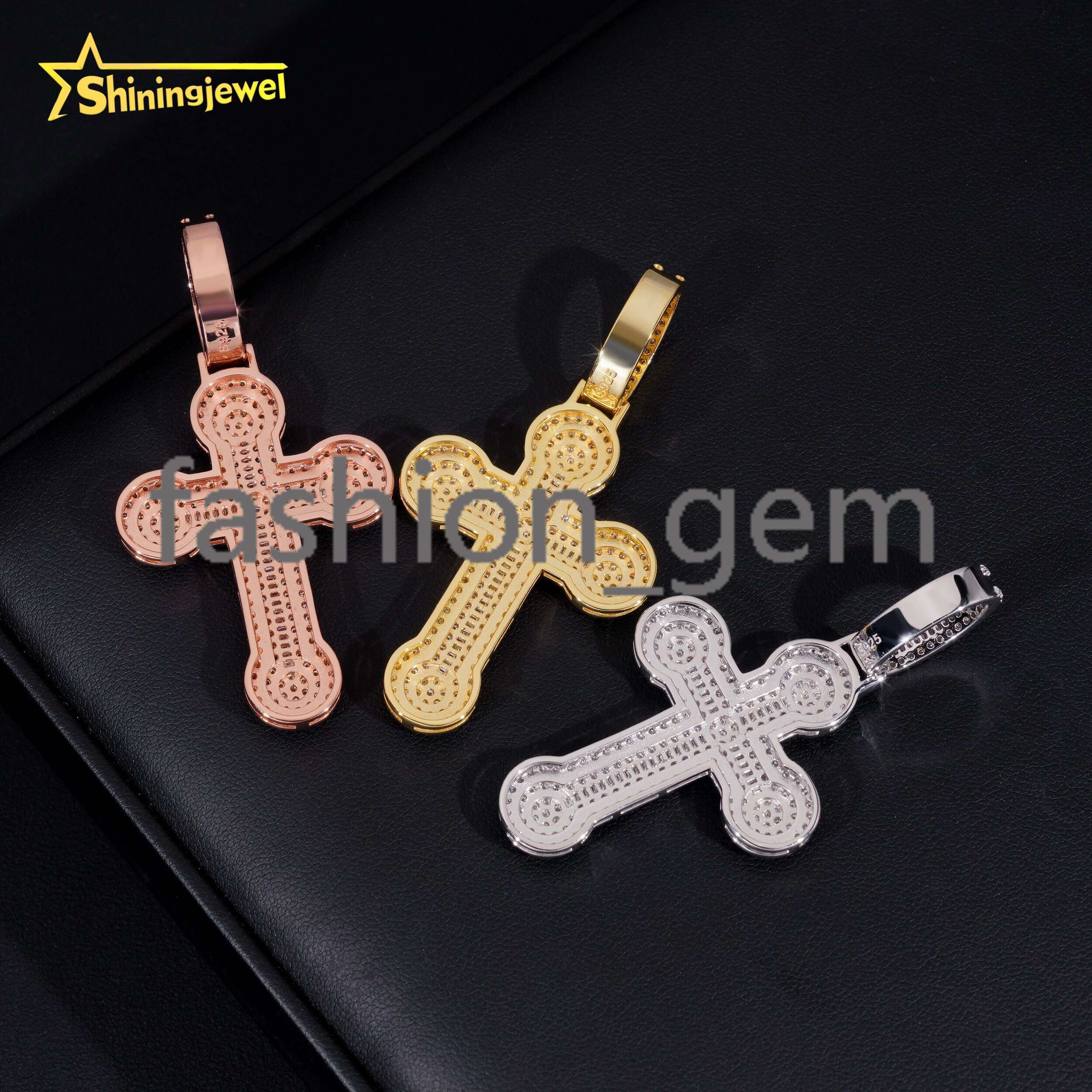 Iced Out Cross Pendant Baguette Moissanite Pass Diamond Test S925 Gold Plated Hip Moissanite Cross Charms Pendant