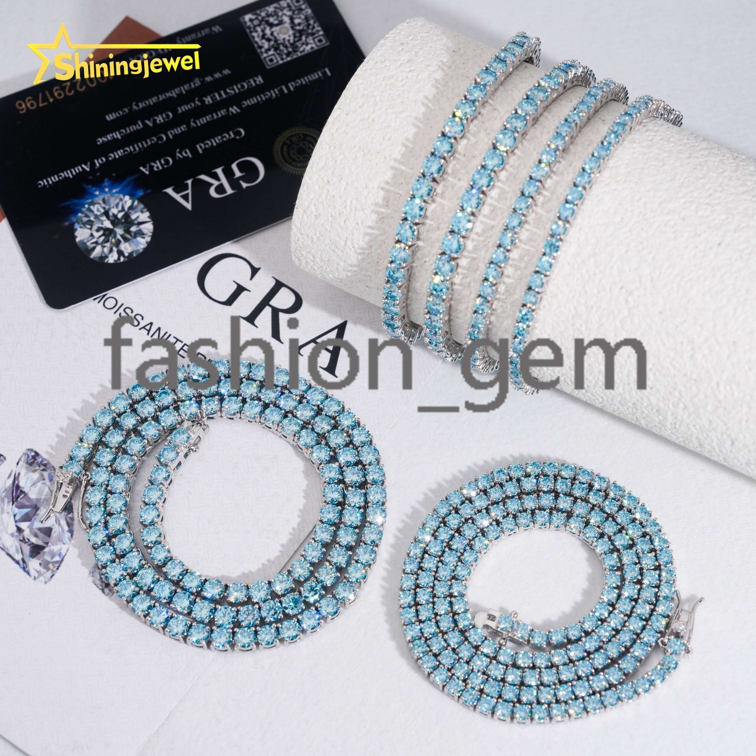 Pass Diamond Tester Hip Hop Jewelry 925 Sterling Silver Fashion Necklace 3mm 4mm Iced Out VVS Blue Moissanite Tennis Chain