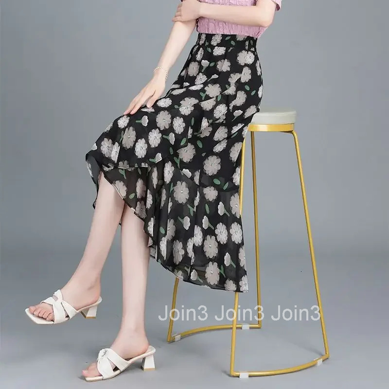 Woman Skirt Chiffon Midi High Waist Tight Ruffle Wrap Skirts for Women Aesthetic V Clothing Sales Premium Vintage Luxury Elegant