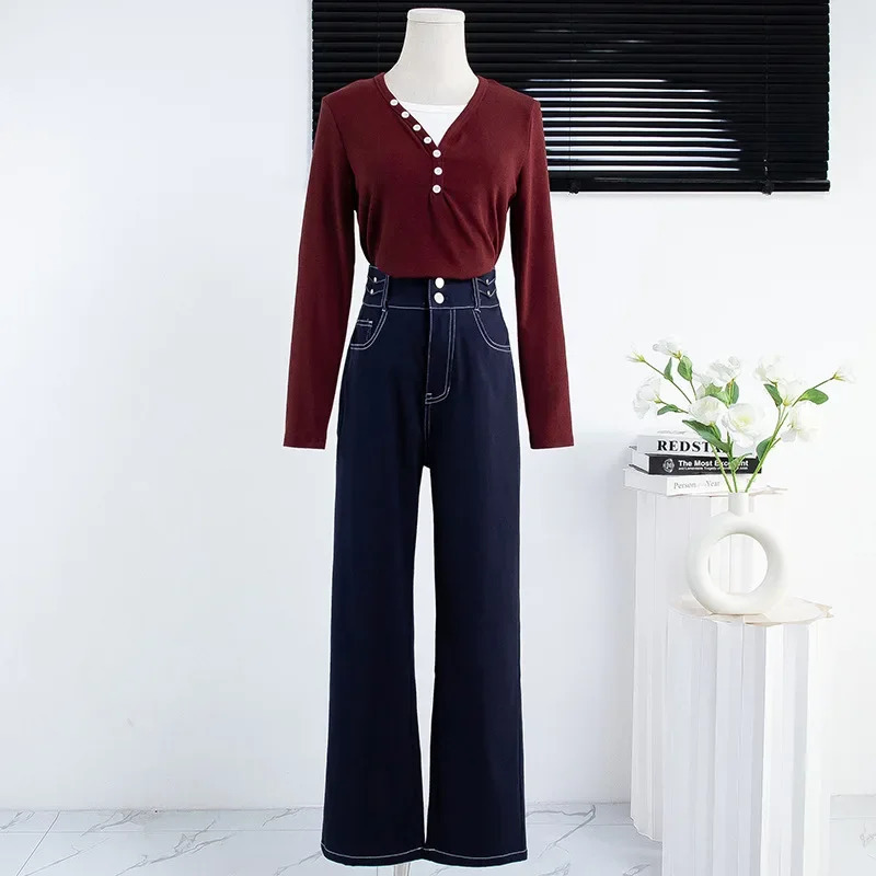 Plus Size Loose Knitted Denim Jeans Women Spring Autumn plus Size Slimming Dad Straight Leg Pants Big Size Fat MM Casual Trou 250609