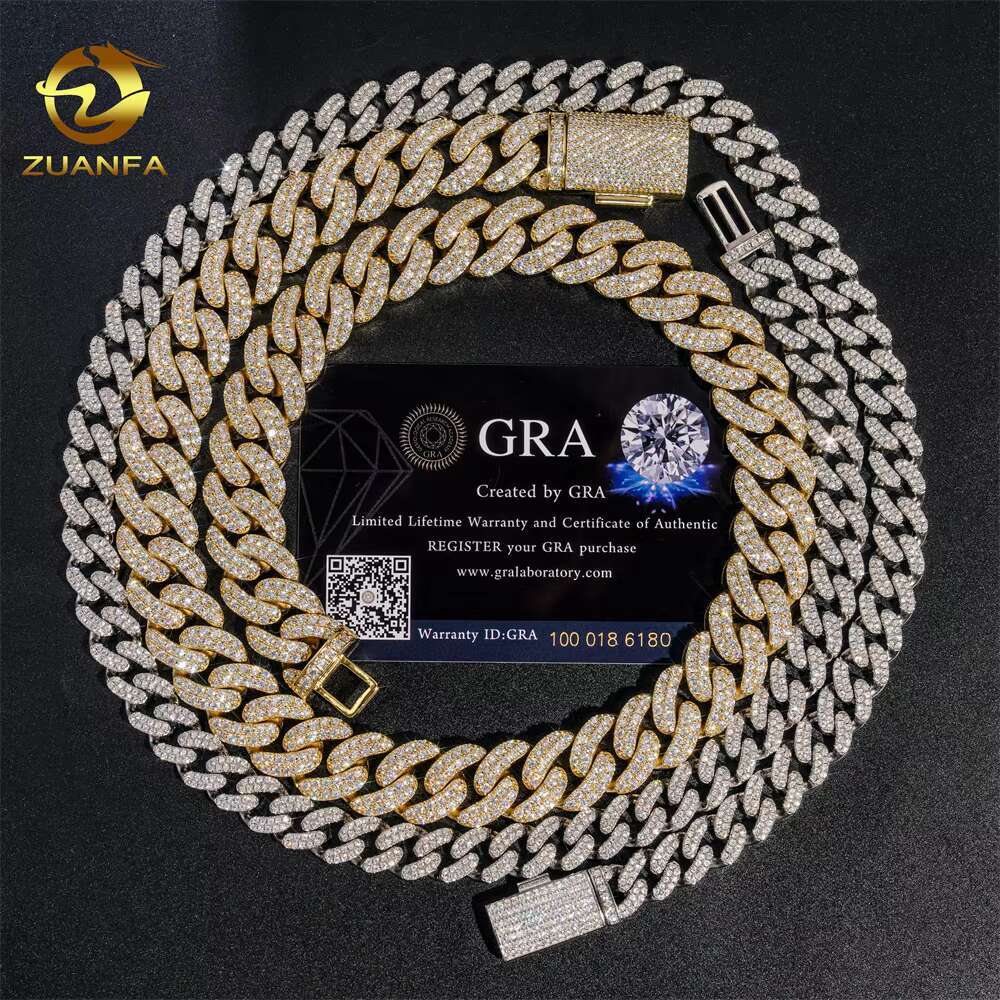 Hip Hop Jewelry Custom VVS Lab Diamond Mossinate Chain Men 14k Gold Vermeil Prong Cuban Link Chain Moissanite Cuban Link Chain