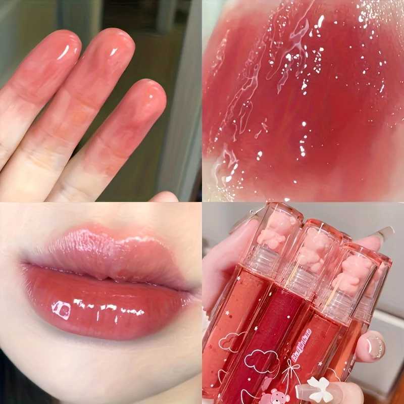 6 color lip glaze cute little bear mirror gloss jelly lips with sparkling light dew water long-lasting stain resistant transfer XJ250618