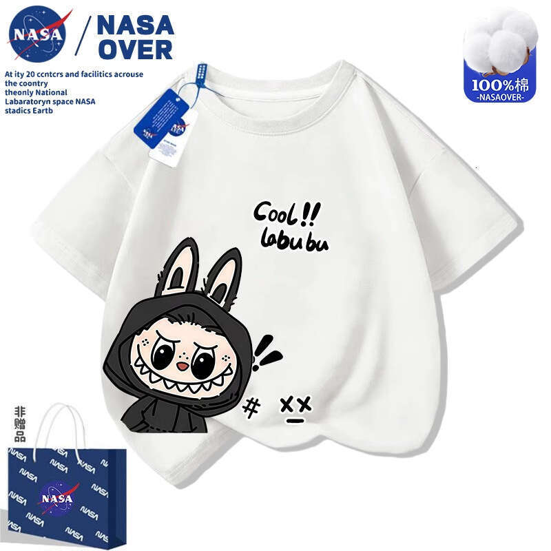 NASA Labubu Boys Girls Summer New Cute Cartoon Short Sleeve T-Shirt for Kids and Teens Round Neck Top