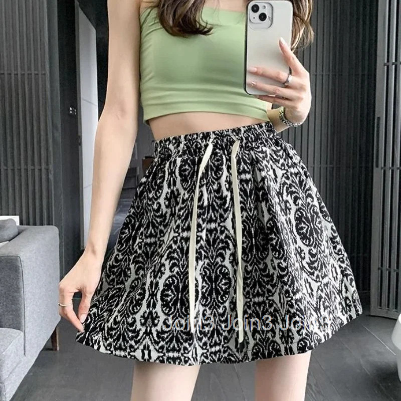 Print Loose Elastic Waist Wide High Baggy Shorts for Women Wholesale Outdoor Japanese 2000s Style New in Hot Woman Short Pants