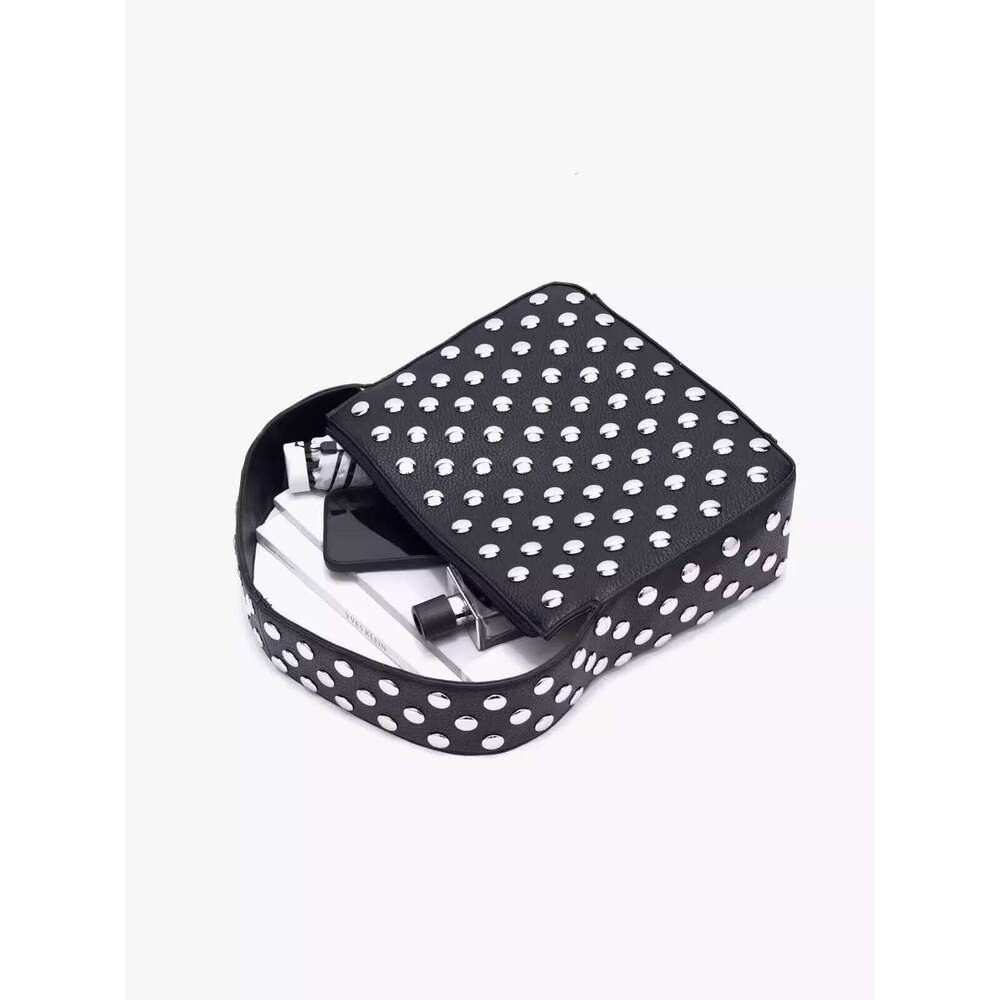 Hiatus Niche Design Kong XiaozheninsSame European and American Style Rivet Armpit Shoulder Bag Black Metal Motorcycle
