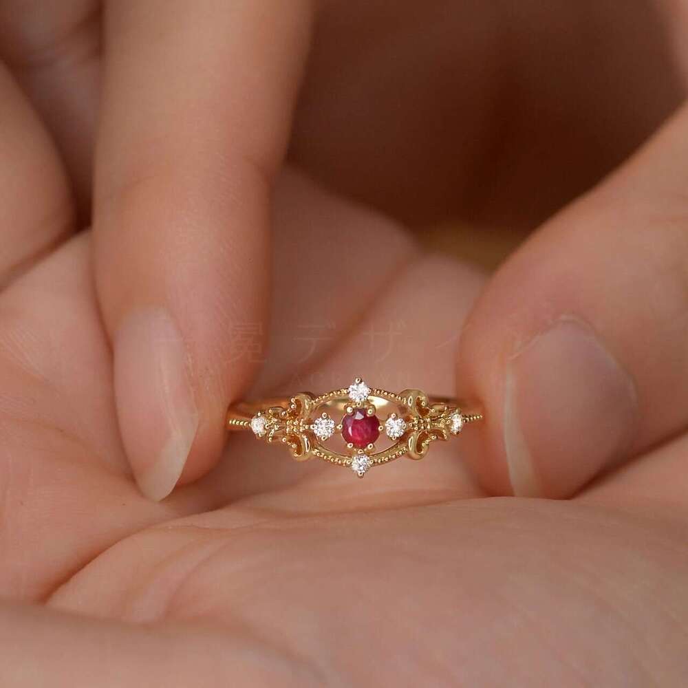 French Style Imitation Red Hollow Design Personality High-end Feel Beaded Edge Index Finger Ring for Women