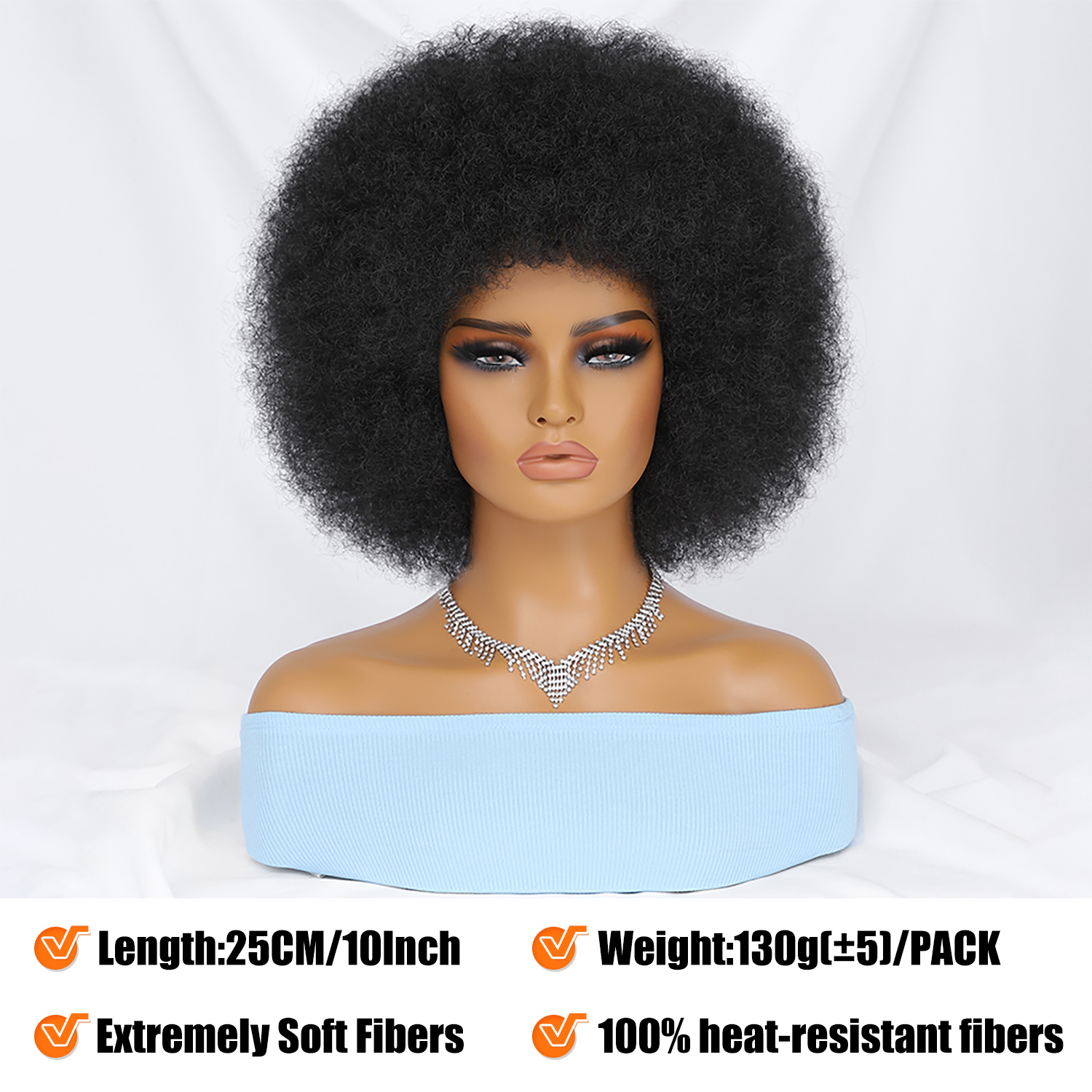 Fluffy Afro Synthetic Curly Short Glueless Chemical Fiber Wig for Black Women 10 Inches 13X4x1 Natural