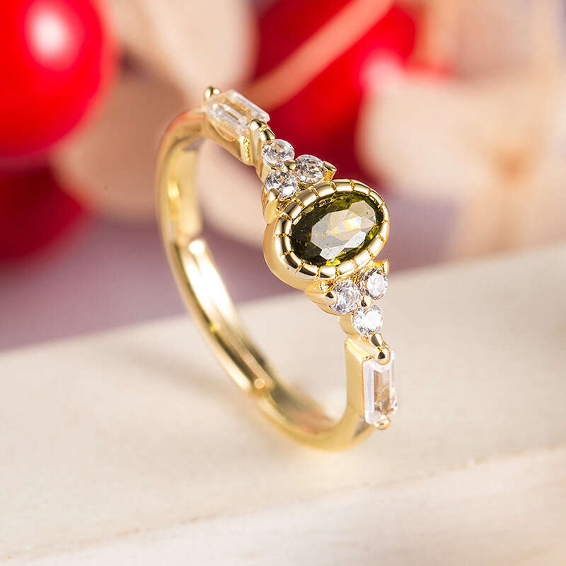 The Wizard of Oz Peridot for Women, Niche Design, High-End Luxury Gold-Plated Adjustable Ring