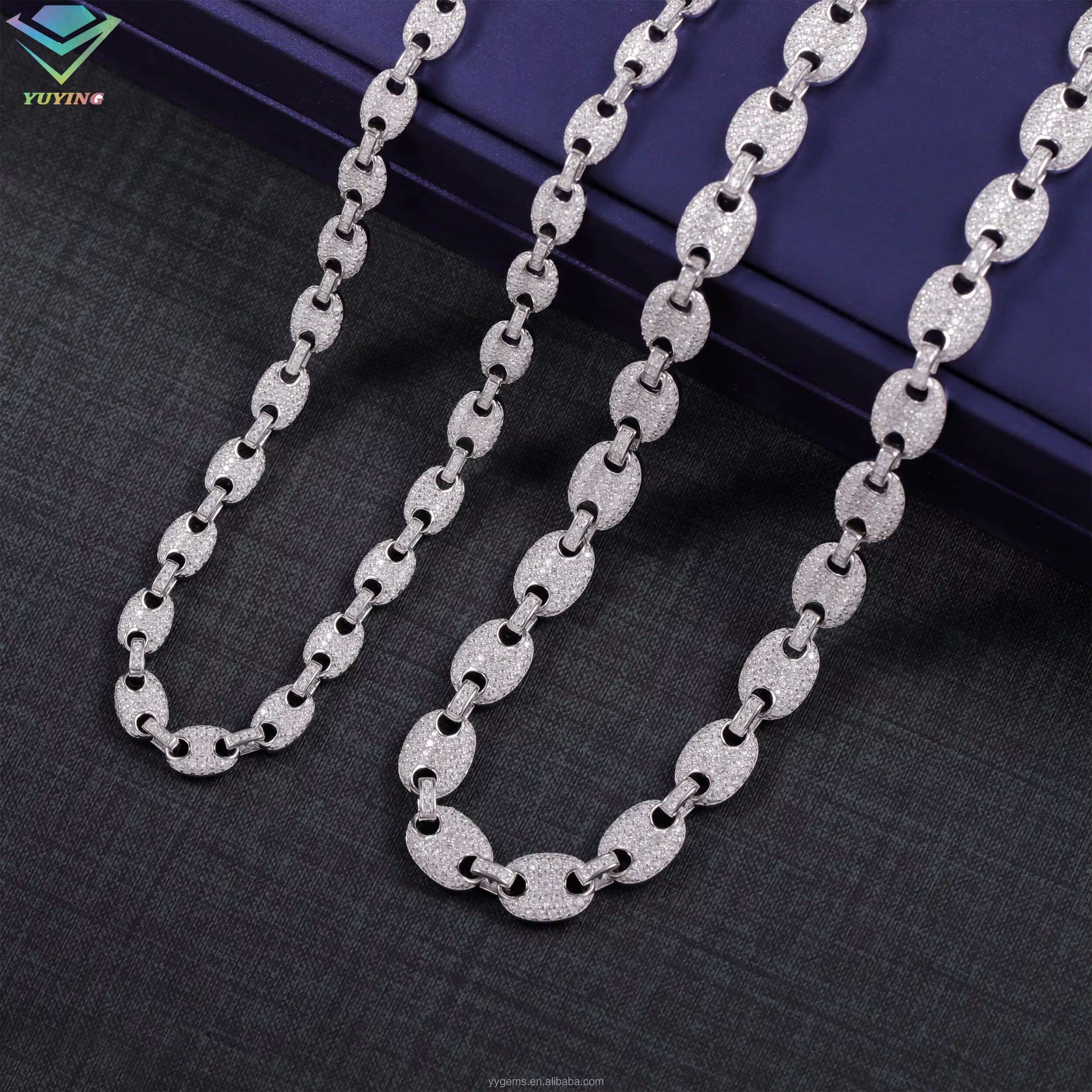 Handmade Solid 925 Sterling Silver Cubic Link Chain Miami Gold Plated for Mans VVS Moissanite Diamond Necklace Great Gift Party