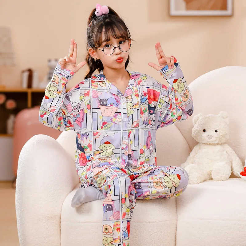 Sanrio Cute Kuromi Girls Pajama Sets Harajuku Lovely Cartoon Print Night Clothes Set Soft Suitable Comfortable Indoor Costume Autumn XJ250618XJ250618