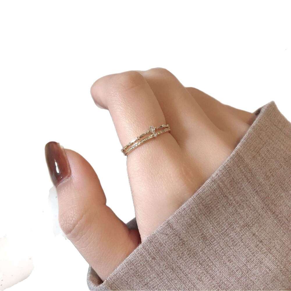 New Luxury Mid Finger Double Layer Niche Design Zircon Inlaid Ring Women's Jewelry Gift