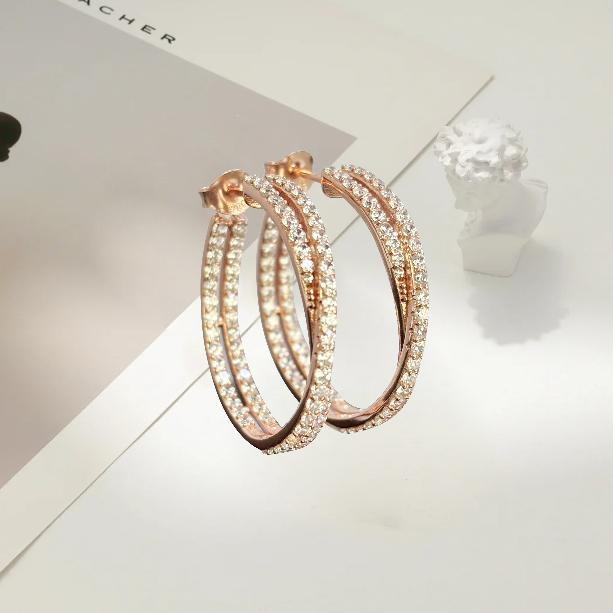 Earrings; hoop earrings; designer rose gold earrings; earrings with a diameter of sier; 925 silver material; ladies accessories; party