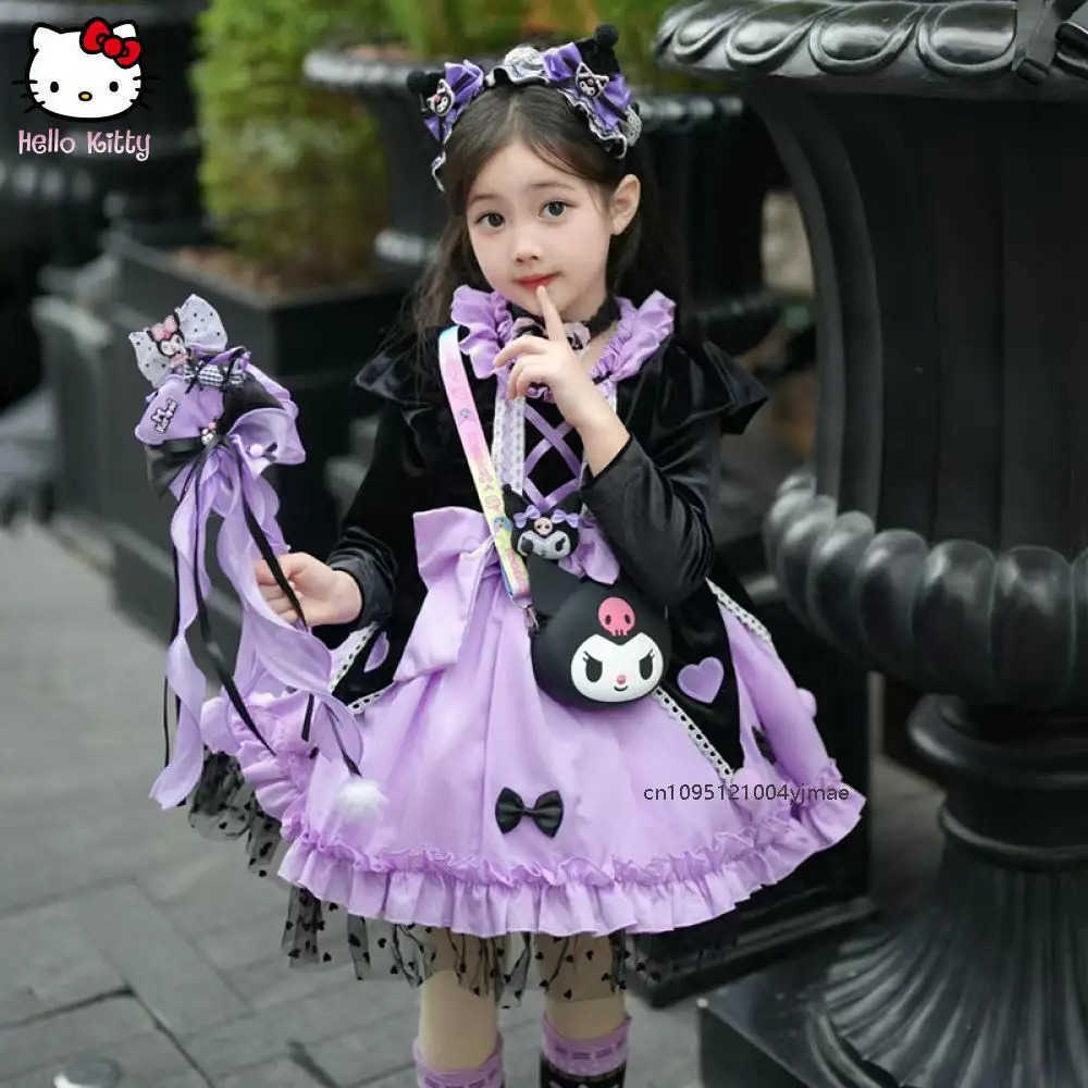 Sanrio Kawaii Kuromi Kids Lolita Dress Cosplay Princess Anime Sanrios Girl High-Quality Dresses Puffy Skirt Cute Girls Tutu Party Dress XJ250618
