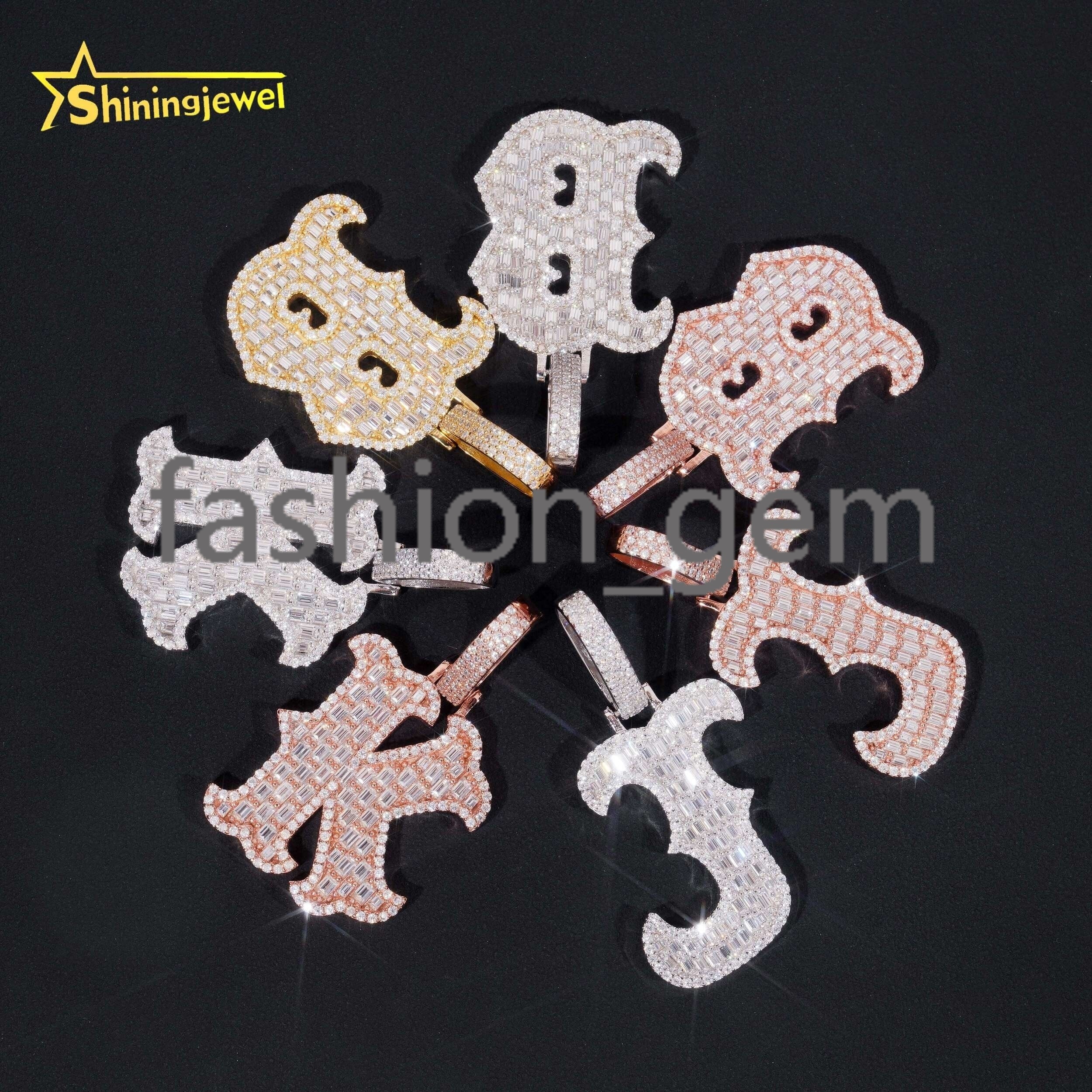 Moissanite Bling Jewelry 925 Silver Mens Diamond Letter Initial Iced Out Hip Hop Moissanite Pendant