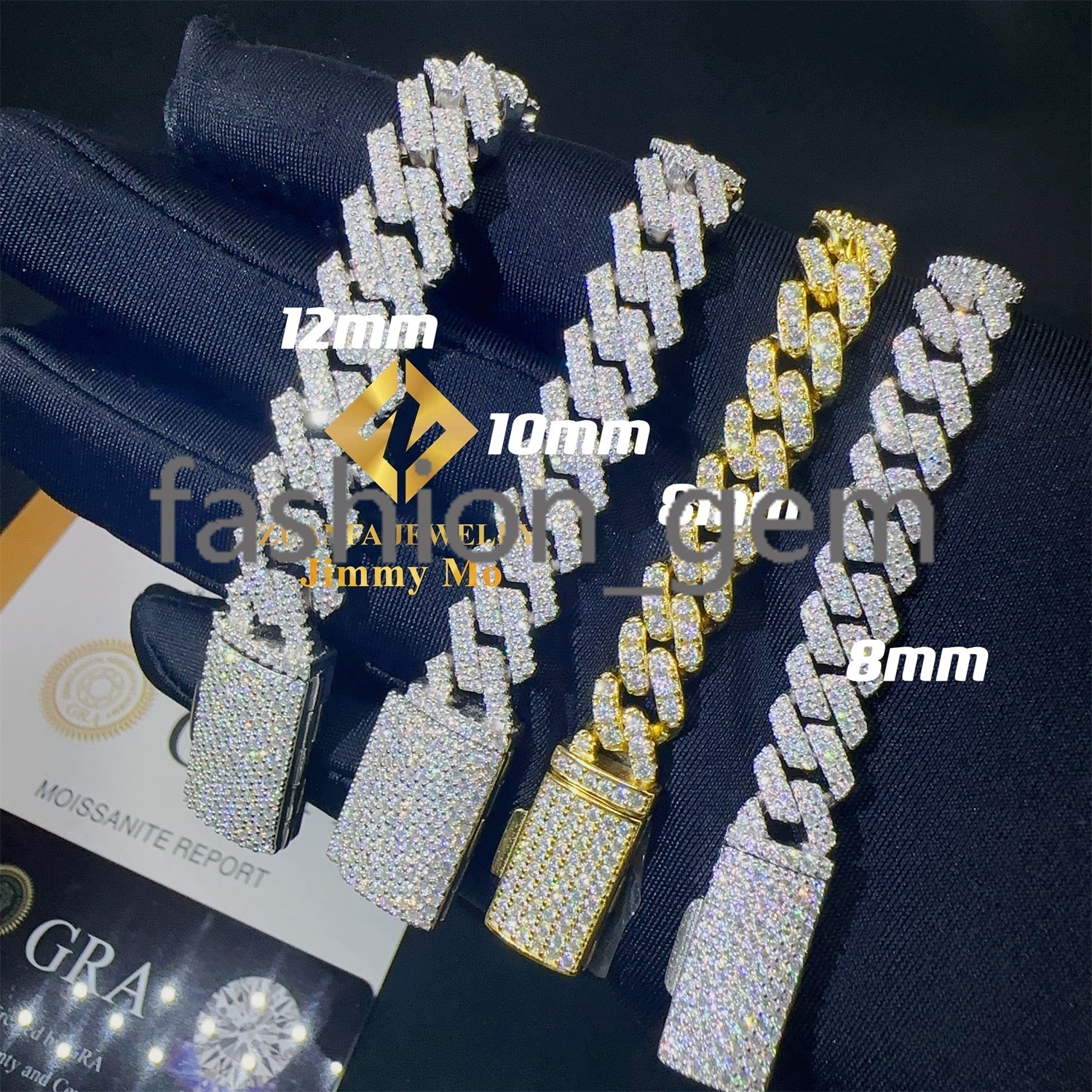 Factory Price 6mm 8mm 10mm 12mm Width 925 Solid Silver Iced Out Hip Hop Jewelry Moissanite Cuban Link Chain Bracelet Men