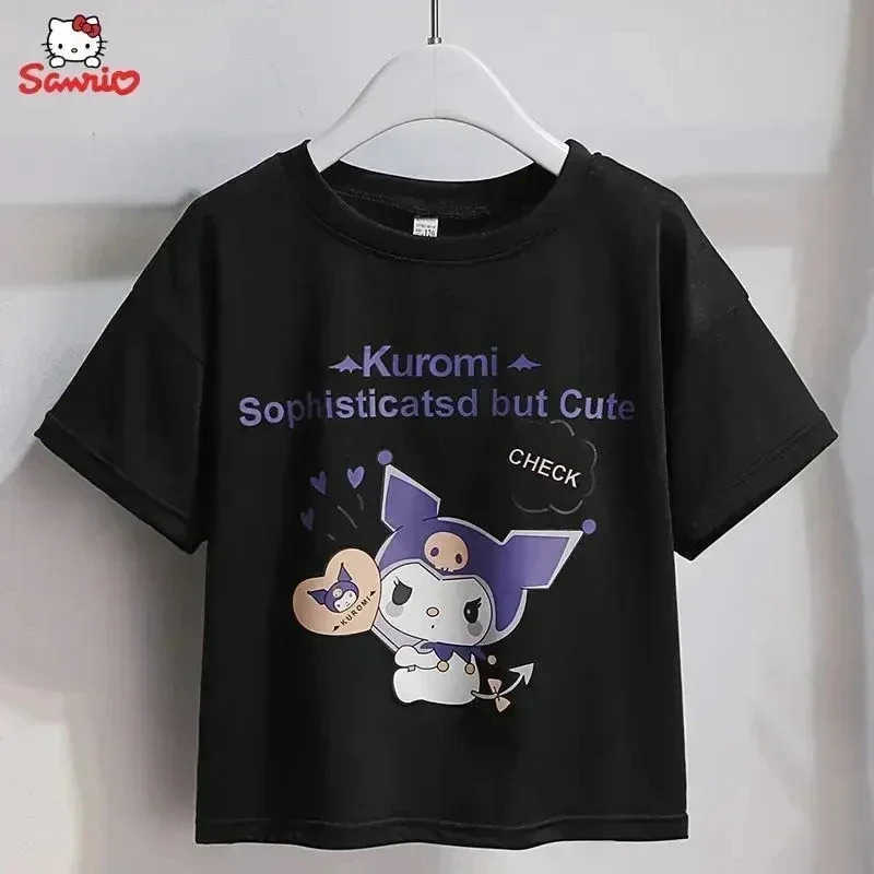 Sanrio Kawaii Kuromi Short Sleeves Skirt Suit Sanrio Anime Child Preppy Style T-shirt Pleated Skirt Student Fashion Trend JK Uniform TwXJ250618