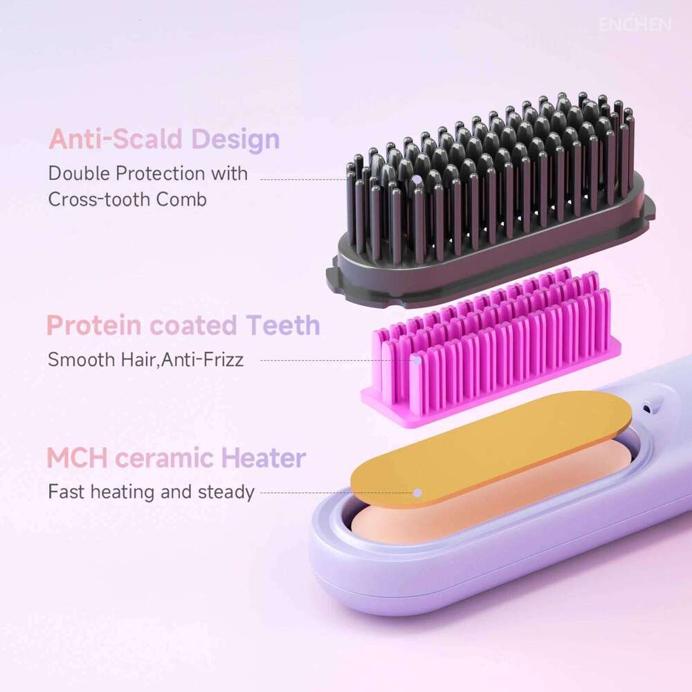 ENCHEN Rechargeable Tools Portable Cordless 200 Million Negative Ions Hair Straightener Brush H100