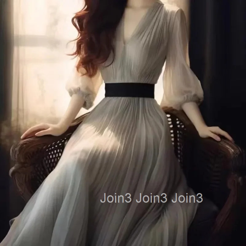 A Line Chiffon Female Dress Splicing Womens Long Sleeve Dresses Designer Clothes Cheap Casual Xxl Thic 2025 Fashion Clothing X