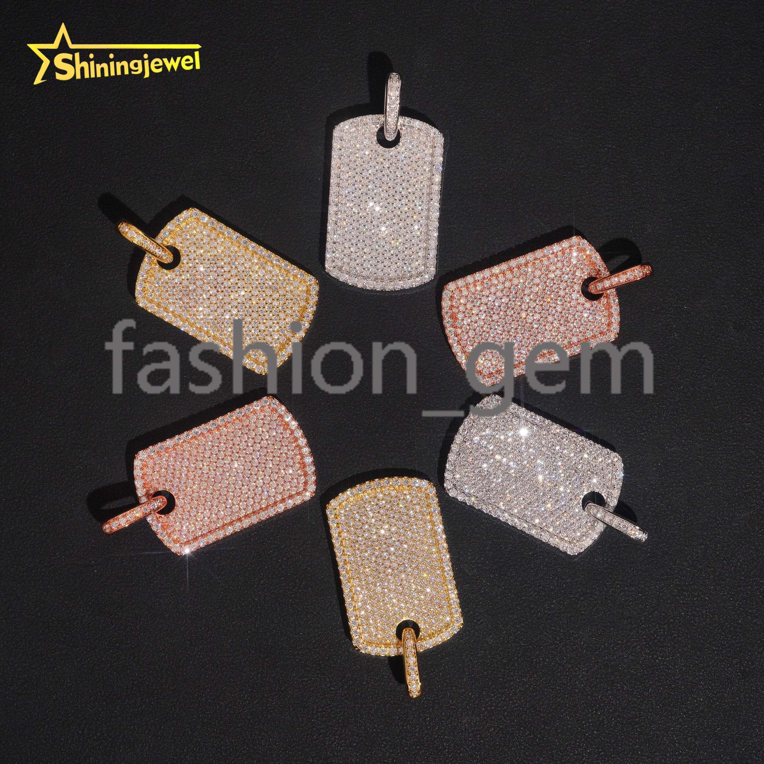 Hot Sale Rectangle Tag Moissanite Pendant 925 Sterling Silver Gold Plated Hip Hop Iced Out Sparkling Moissanite Diamond Pendant