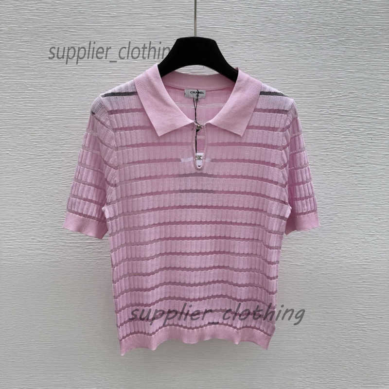 Women's LUXURY T-Shirt Designer Correct High Version CH Home Spring Summer New CC Buckle Hollow Lapel Short Sleeve Knit Top For Women DXPS