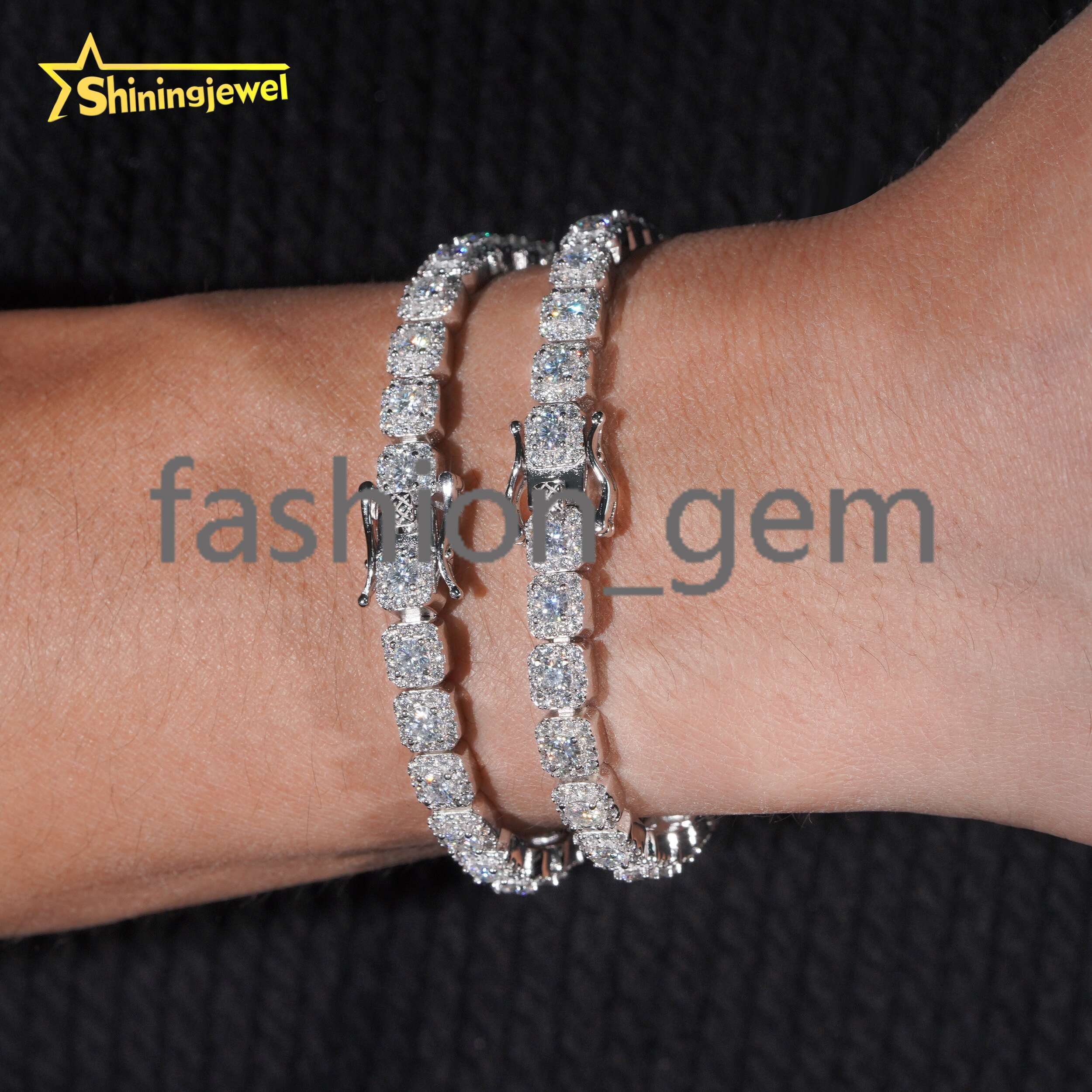 6mm Moissanite Tennis Chain Hip Hop Jewelry Iced Out Moissanite Bracelet Women 925 Silver TableTennis Engraved Gift