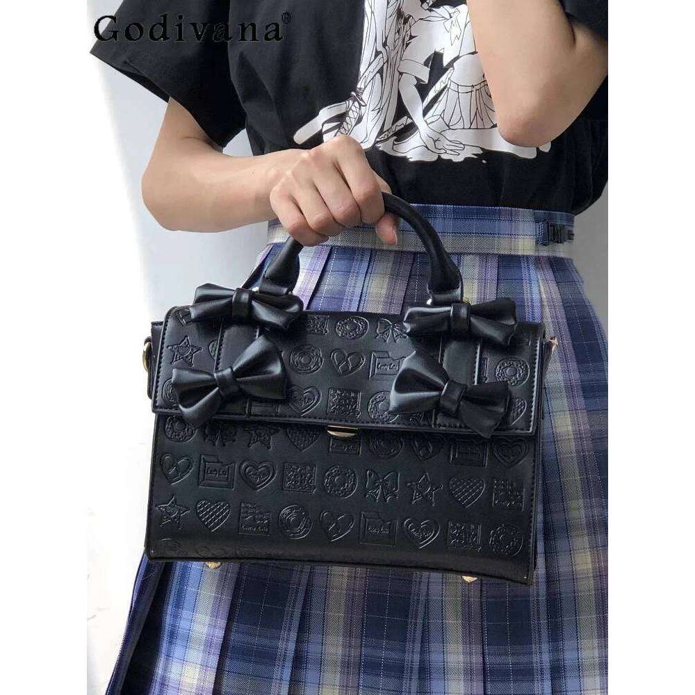 Original Lolita Sweetheart Chocolate Knurling Boston Handbag Sweet Girl Japanese Cute Retro Bow Shoulder Messenger Bag