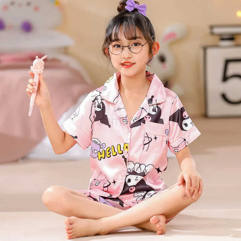 PJ Girl Ice Silk Short Sleeve Cardigan Sweet Cute Cartoon Sleepwear Pajamas Robe Childrens Clothing Mother Kids XJ250618XJ250618