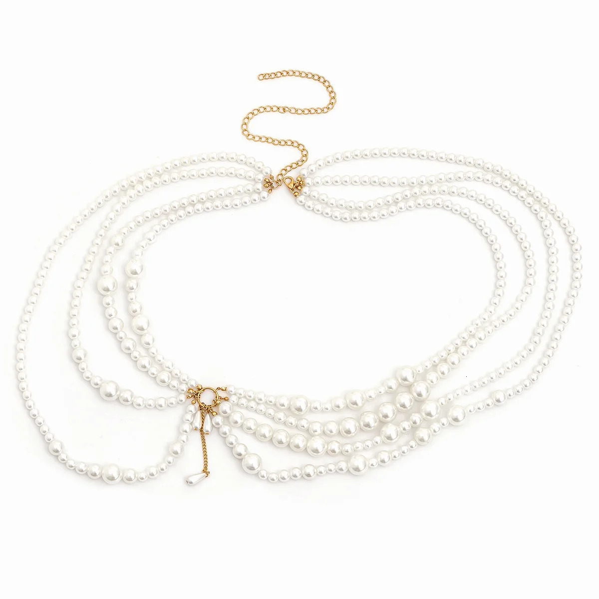 Multi-layer pearl waist chain Versatile retro sweet decorative fringed belt sweater dress accessories 250618