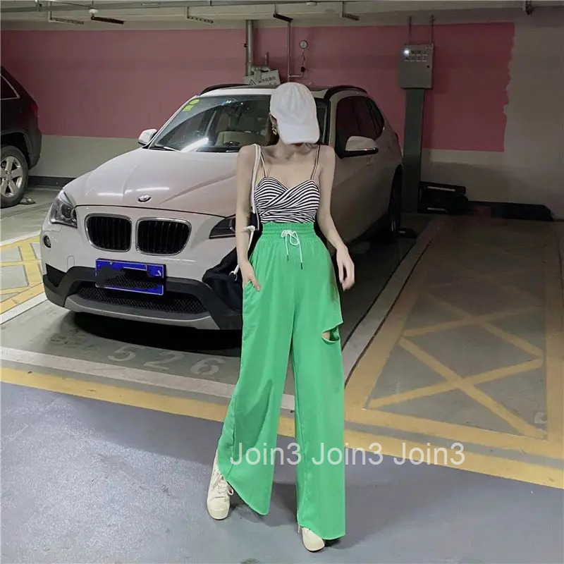 Clothing Fitness Trousers for Women Wide Leg Womens Pants Elastic Waist Yellow Sports Jogging Sweatpants Joggers Drawstring 90s