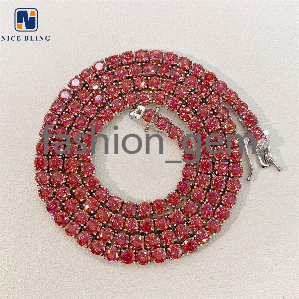 Garnet Red Tennis Chain Bling HipHop Jewelry Iced Out VVS Moissanite Diamond Necklace 4mm Colored Chain
